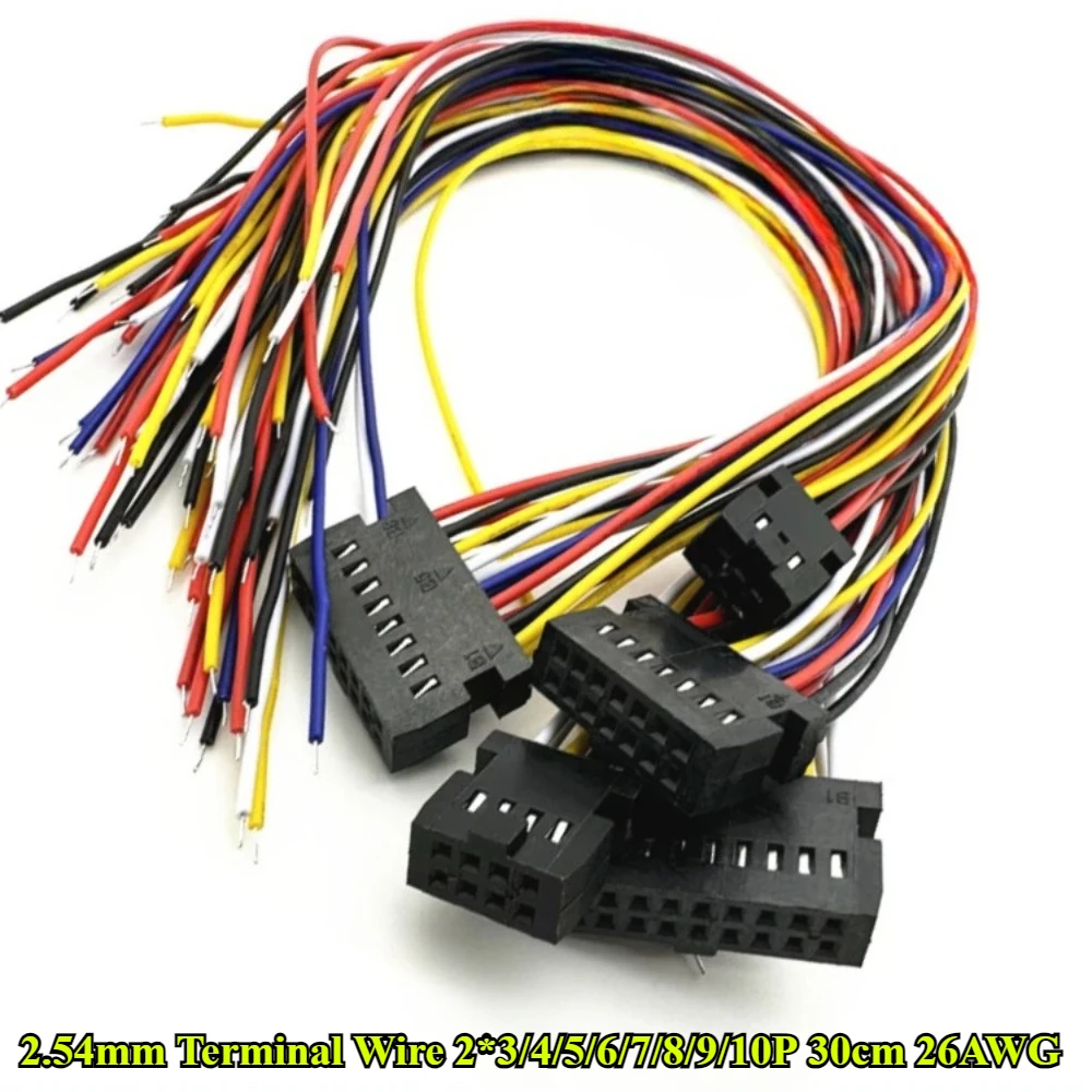 5Pcs With Protrusion 2.54mm Terminal Wire Double Row Single Head 2*3/4/5/6/7/8/9/10P Length 30CM 26AWG Electronic Wire Connector