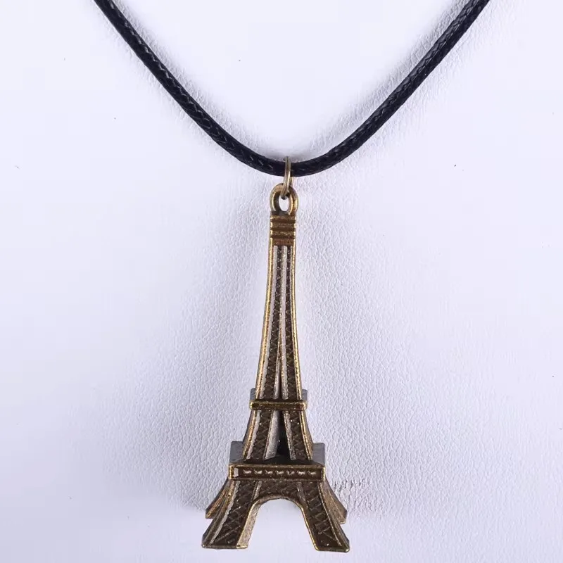 18*18*44Mm Vintage Bronze Antique Eiffel Tower Pendant Necklace Women Wax Cord Rope Necklace Jewelry Fashion Alloy Jewellery