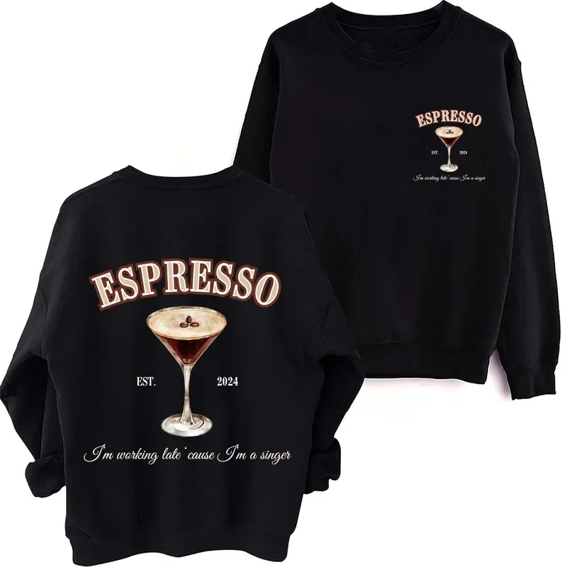 

Espresso Sabrina Carpenter sweatshirt Harajuku round neck long sleeve oversized popular music hoodie fans gift