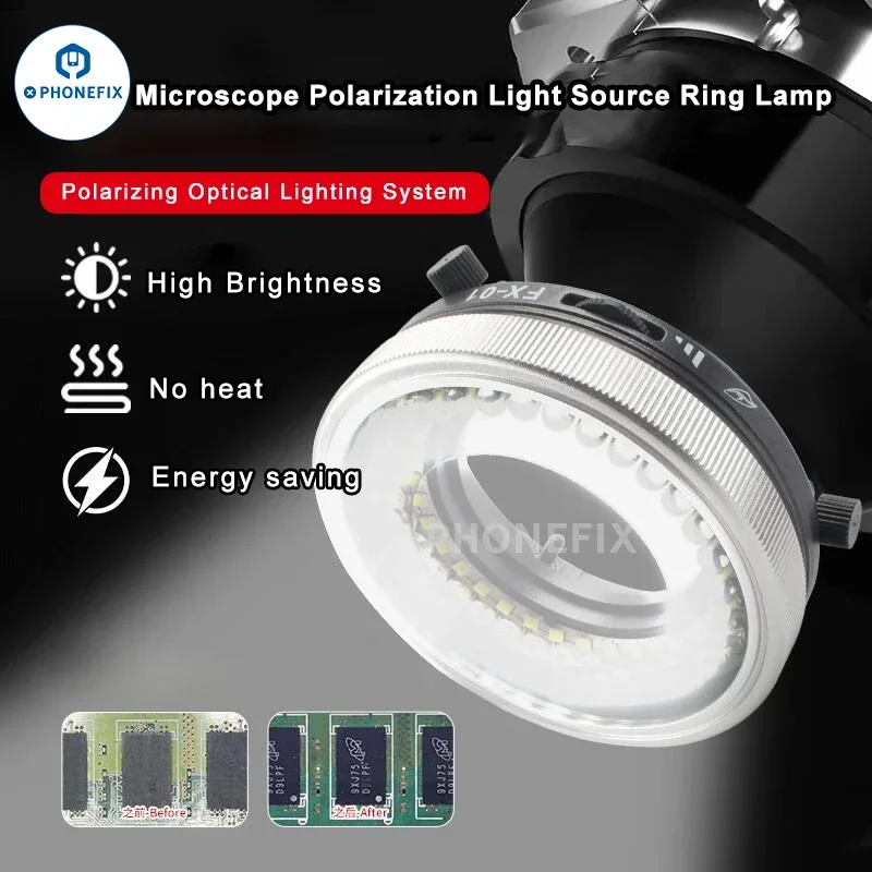 Polarized LED Ring Light Source Anti Glare 35pcs DIP/SMD LED Beads Double Polarizer Lens Microscope Lamp to Restoring Colors