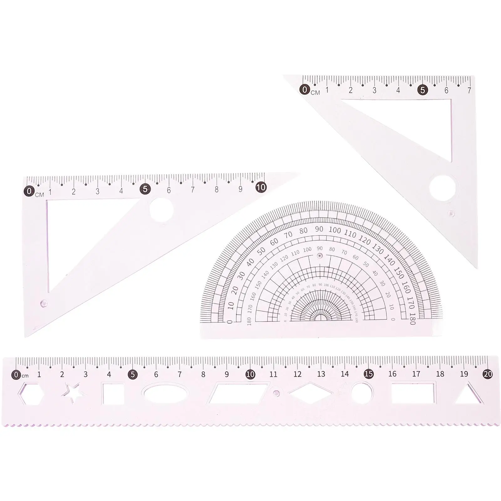3 Sets 20cm Pink Drafting Ruler Kit Geometry Triangle Protractor Set Students Drawing Tool Measuring Aids School Supplies