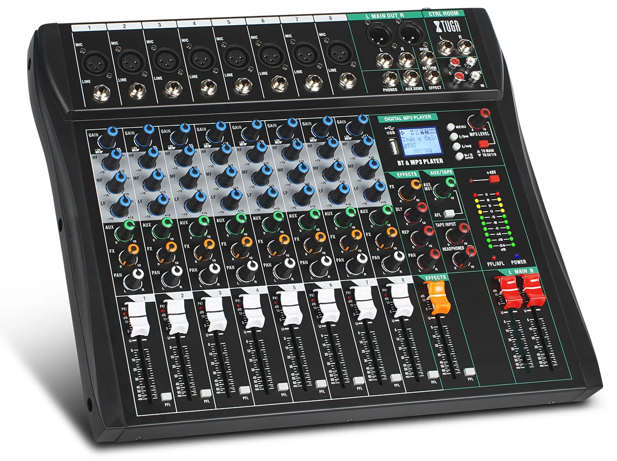Audio Mixer CT 8 Channel Sound Board Mixing Console Audio Interface PC USB Bluetooth Phantom Digital Effect DJ Live Studio Stage
