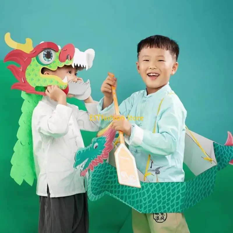 Y5GC DIY-Handwerksset chinesischen Stil, 3D-Papierdrache, Neujahrsdrache, Cosplay-Requisiten