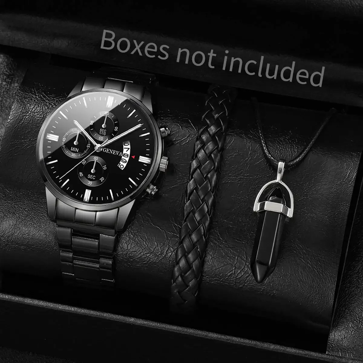 서프라이즈 미스터리 시계 블라인드 박스-3개/세트 패션 남성용 캘린더 쿼츠 시계 주얼리 세트 Reloj Hombre(상자 제외)