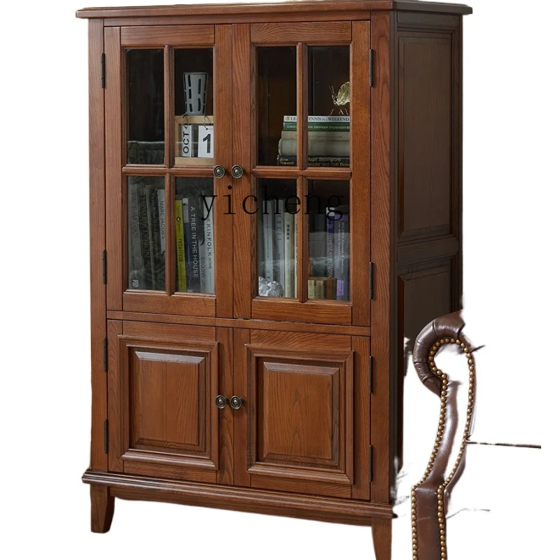 ZK Solid Wood Wine Cabinet Wall Living Room Wine Cabinet Double Door High-End Entry Lux Side Cabinet Storage Rack