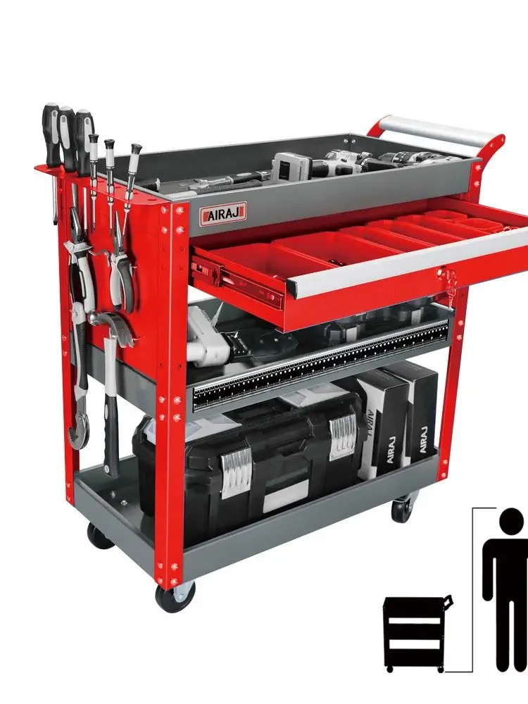 

3-layer tool cart, 440 pound capacity rolling tool cart with drawers, material handling tool cart, garage, warehouse