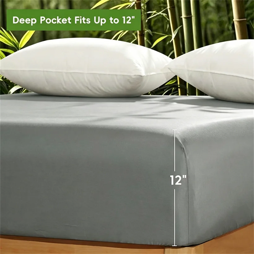 Bamboo Viscose Cooling Fitted Sheet Only, 400 Thread Count Cooling Sheets Silky Soft Mattress Cover 90/100/120/140/160/200cm Bed