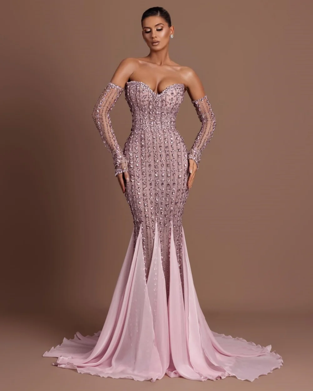 

Customized Exquisite Intricate Chiffon Rhinestone Beading Mermaid Cocktail Dresses High Quality Sexy Sweetheart Evening Dresses