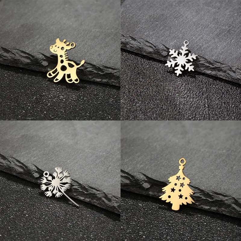 5pcs/lot Christmas Stainless Steel Deer Snowflake Pendant Fashion Xmas DIY Accessories Making Necklace Bracelet Jewelry