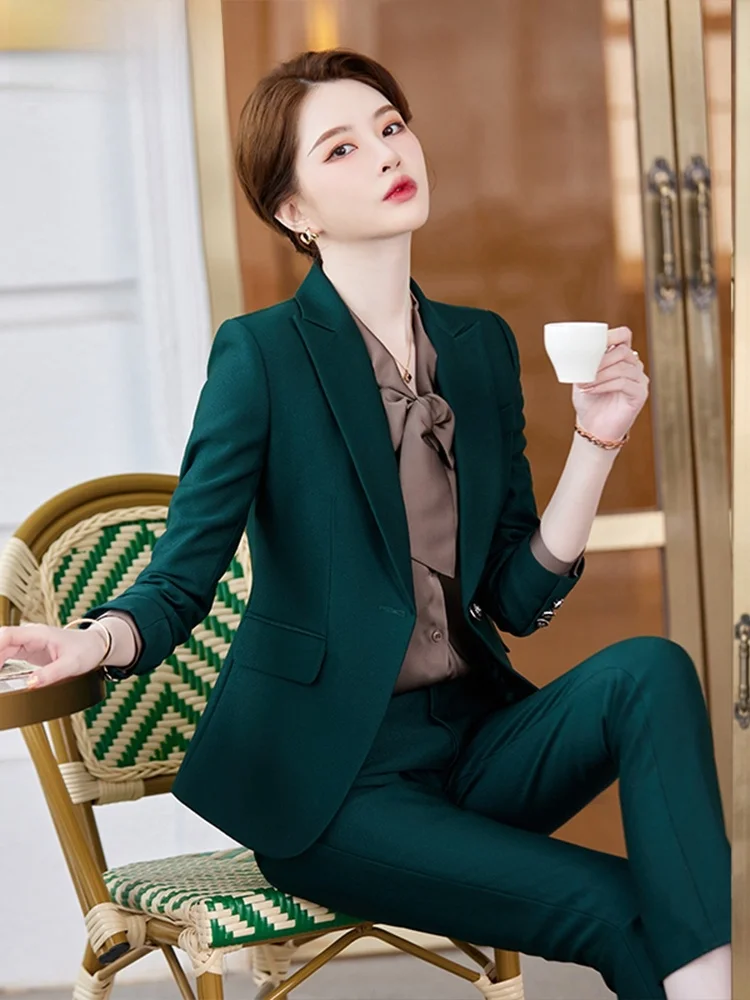 Green Small Suit Jacket Women's Autumn Winter High-End Formal Workwear 2026 New Elegance Professional Ensemble Commute Style ...