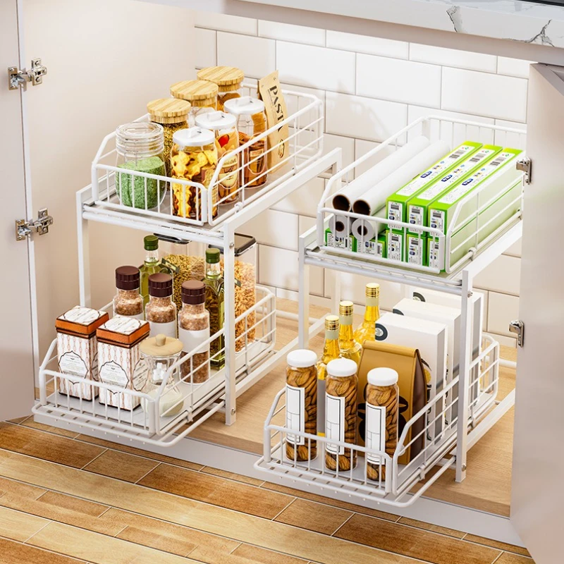 

Firm Toilet Bathroom Slide Drawer Basket Foldable Storage Basket Kitchen Cabinet Seasoning Bottle Jar Shelf