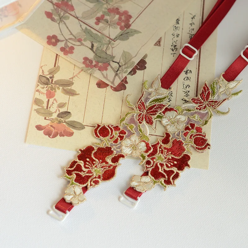 AniLV Hibiscus Embroidery Camellia Flower Shoulder Straps Chinese Hanfu Dress Detachable Elastic Strap DIY Accessories