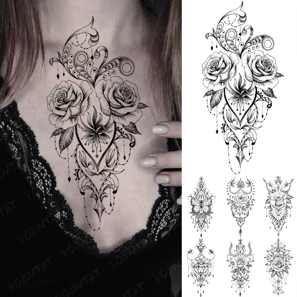 

Waterproof Temporary Tattoo Sticker Flowers Lace Roses Flash Tatto Henna Mehndi Totem Hand Body Art Arm Fake Tatoo Men Women