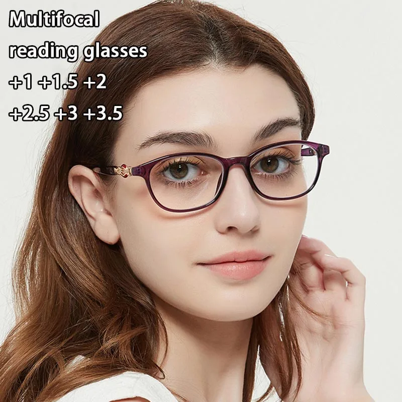 Neue 3-in-1 Progressive Multifokal-Lesebrille für Damen, Anti-Blaulicht-Brille, einfach für Fern- und Nahsicht geeignet +1,0 bis +3,5 Sehstärke