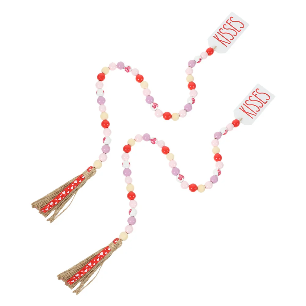 

2Pcs Wood Bead Garland Tassel Pendant Hanging Rustic Valentines Day Wedding Party Decoration Valentines Day Beaded Garland