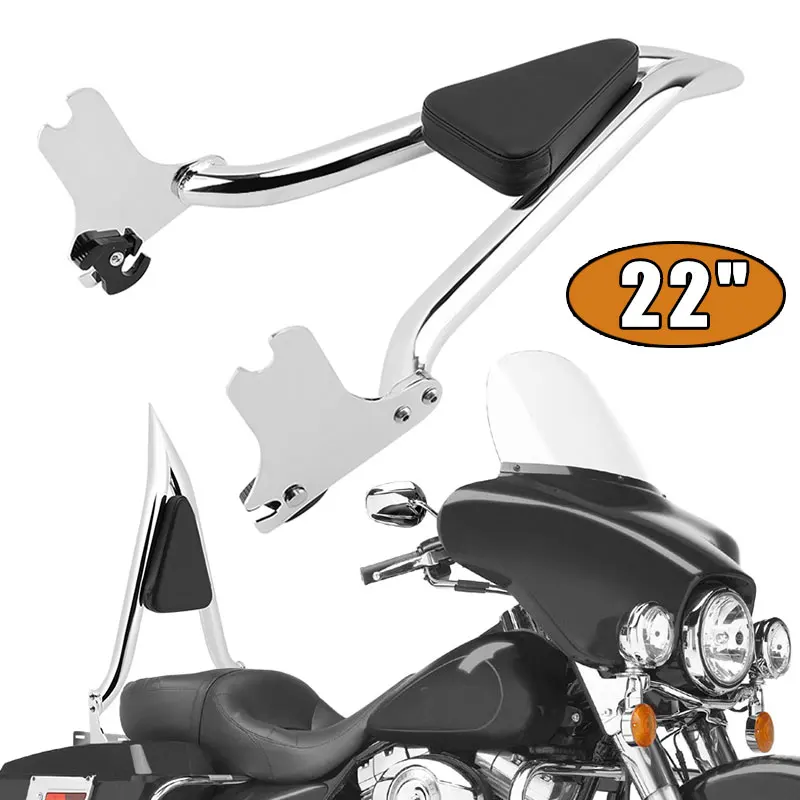 Motorrad Hinten Passagier Rückenlehne Kissen Pad Chrom Abnehmbare Sissy Bar Für Harley Touring Street Glide Road King FLHT 97-08