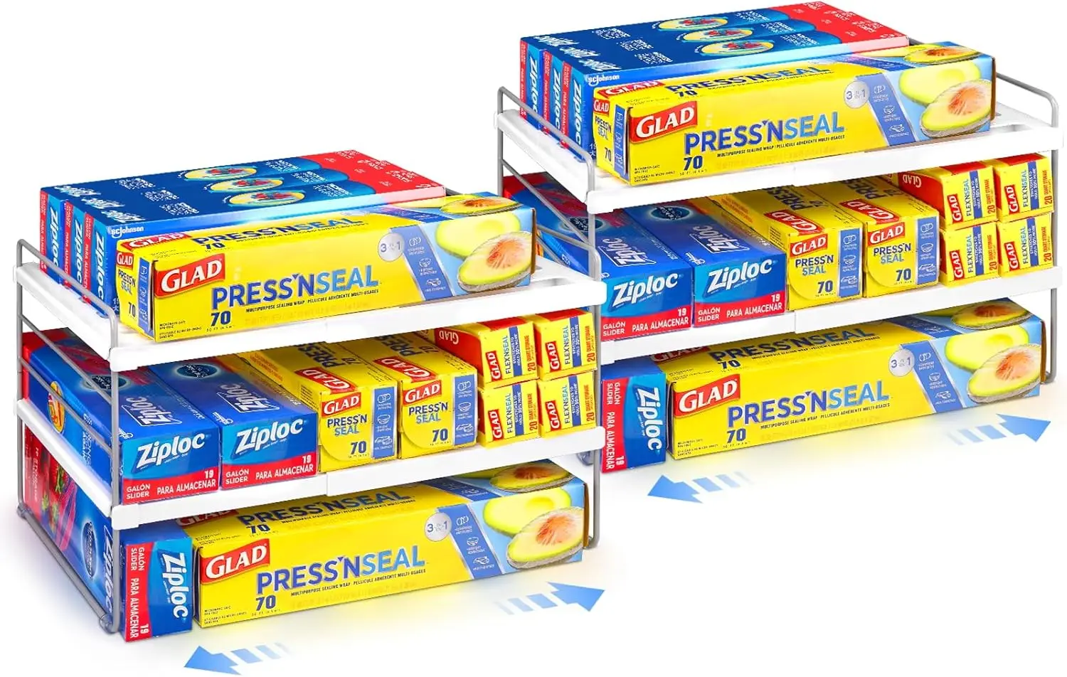 

Трехуровневый расширяемый органайзер для кухонного шкафа, регулируемая полка для хранения фольги и пищевой пленки (9,8–15,6 дюйма)