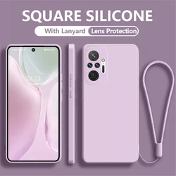 Shockproof Silicone Case For Xiaomi Redmi Note 11 10 9 Pro 11s 9s 10A Mi 11T 11 Lite Poco X3 X4 Square Bumper Hand Lanyard Cover