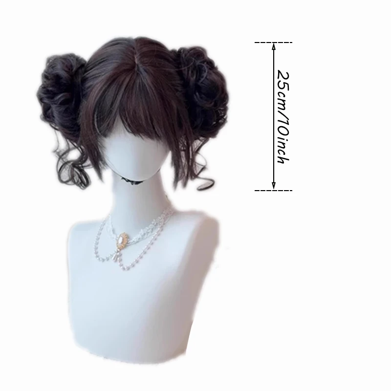 Short Wavy Curly Brown Black Wigs With Bangs Synthetic Lolita Cosplay Women Wig For Daily Party Christmas and Halloween gifts