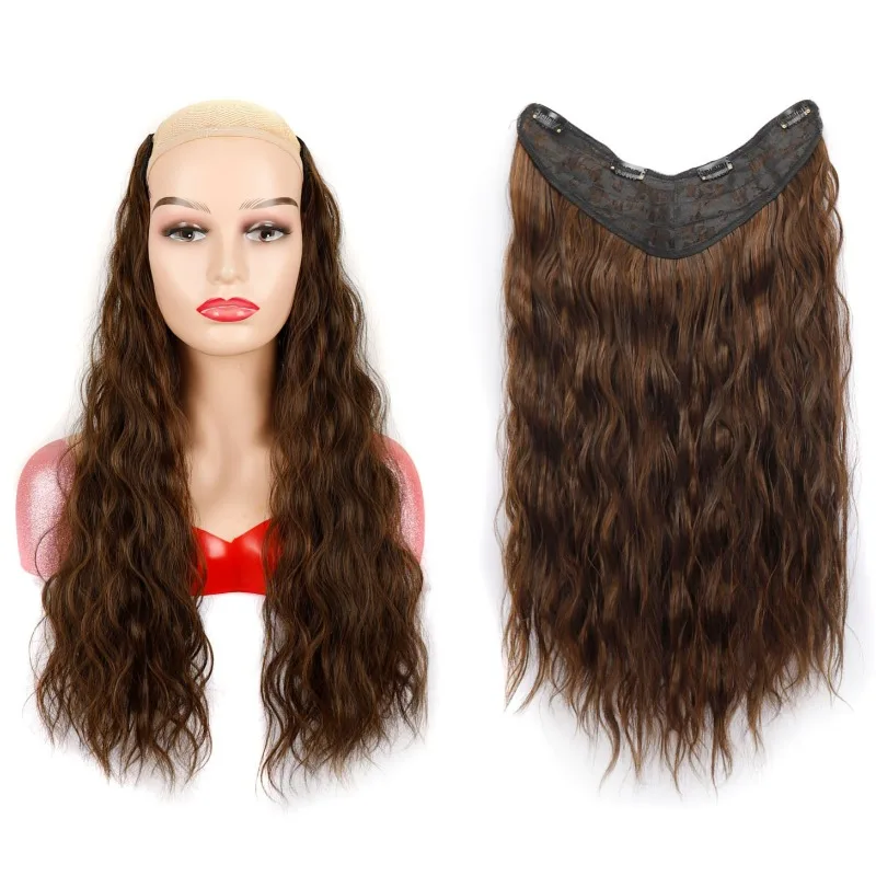 V-shaped Long Curly  Half Set Wig Piece Long Hair Extensions Synthetic One-piece  Extensions To Increase Volume