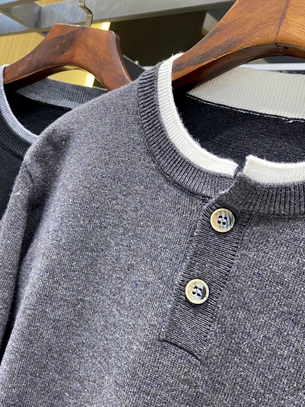 

Retro American Sle Soft Skin-friendly Men's Knitted Sweater Two-button f-unbuttoned Warm Casual Long-sve Winter Top