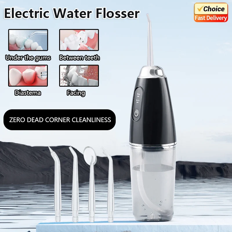

Portable Electric Water Flosser Oral Irrigator 4 Jet 3 Mode Rechargeable Dental Teeth Cleaner for Home Travel Use