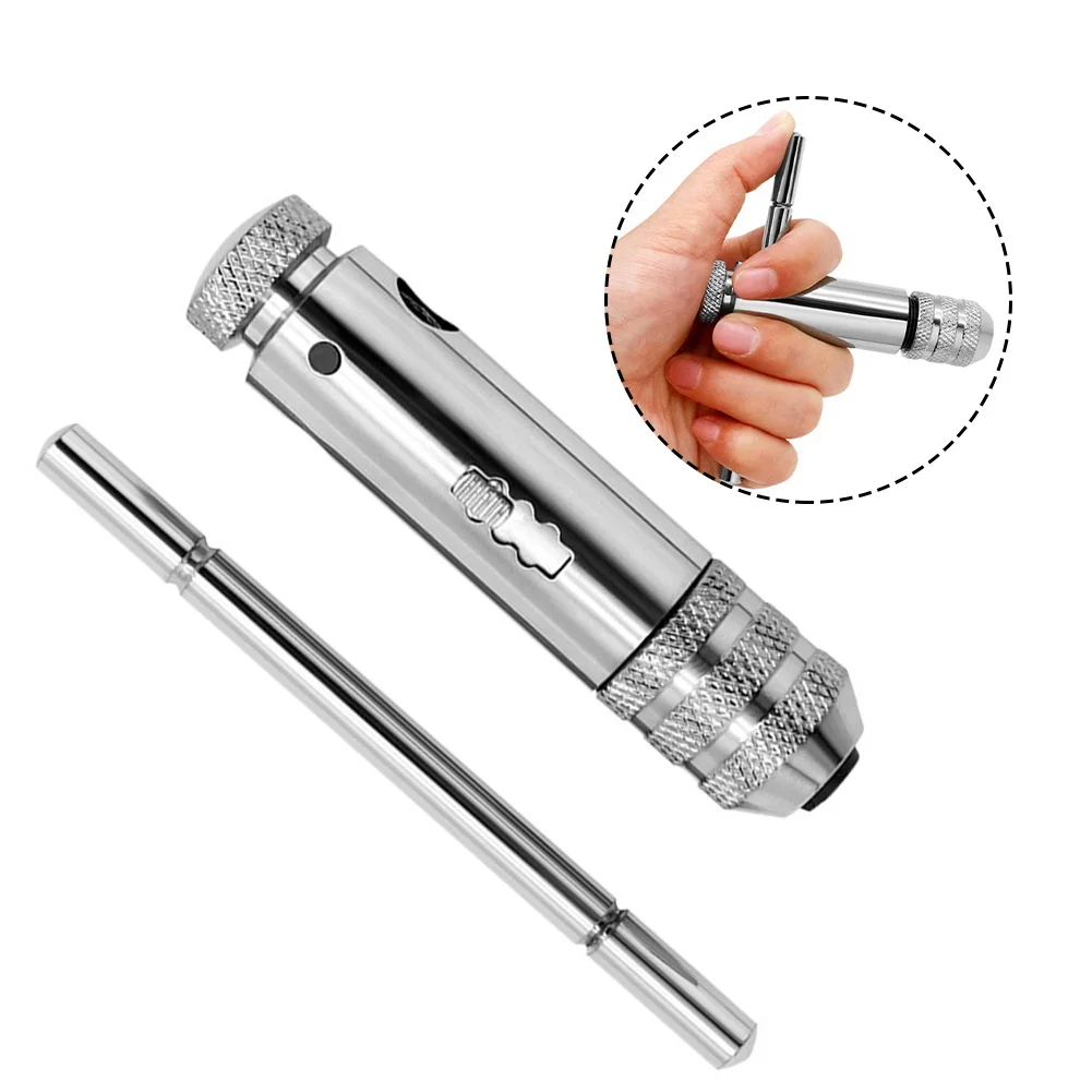 M3-M8 Ratchet Tap Wrench T-Shaped Tap Silver Adjustable Ratchet Tap Wrench Hand Tapping Tools For Non-ratcheting Use