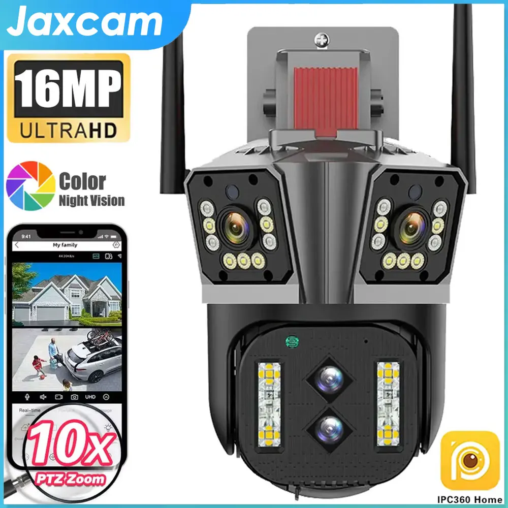 

IPC360 Home App 16MP 8K 4 Lens 10X Zoom WiFi PTZ Camera 3 Screens Two Way Audio Auto Tracking Color Night Vision Security Camera
