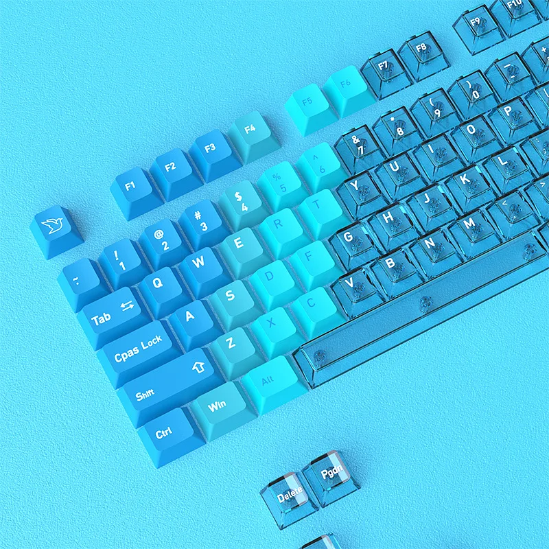 

150-клавишные двухцветные колпачки для клавиш Blue Sea Dye Sub PBT, полностью прозрачные хрустальные колпачки для ПК, вишневый профиль для переключателей MX, игровая клавиатура
