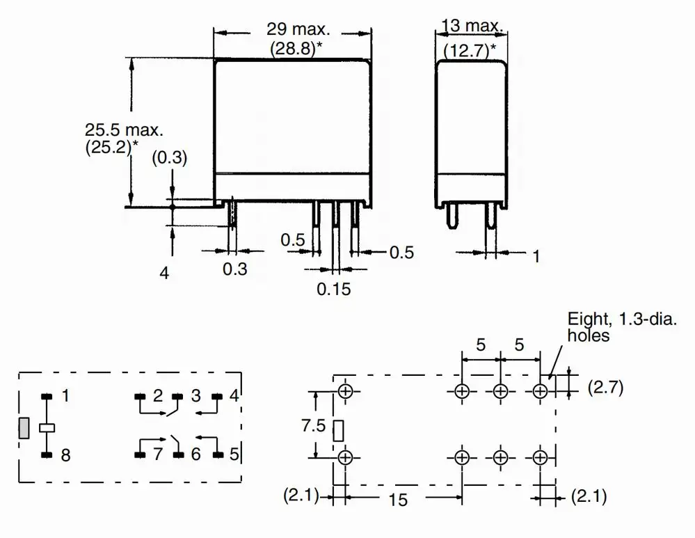 New 894H-2CH2-F-C 12VDC (G2R-2C-12V-12A) Relay 8 pins