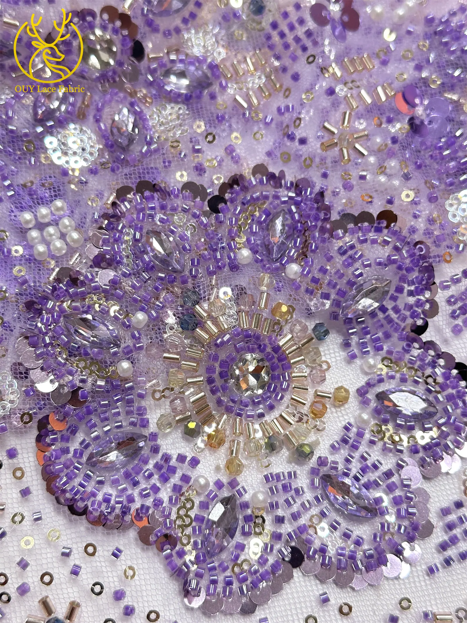 Grüner afrikanischer Stein-Perlen-Spitzenstoff 2026, hochwertiger nigerianischer französischer Tüll-Pailletten-Spitzenstoff, ideal für Brautparty-Dresse – Detail 19