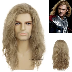 20 Inch Fat Thor Wig Cosplay Long Curly Wavy Hair Blonde Wigs for Men Male Halloween Costume Party Fabio Cosplay Viking Wig Man