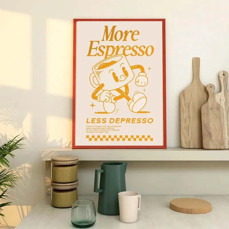 Funky Cafe Coffee Quotes Poster More Espresso Less Depresso Print Canvas Painting Wall Art Pictures for Kitchen Room Home Decor