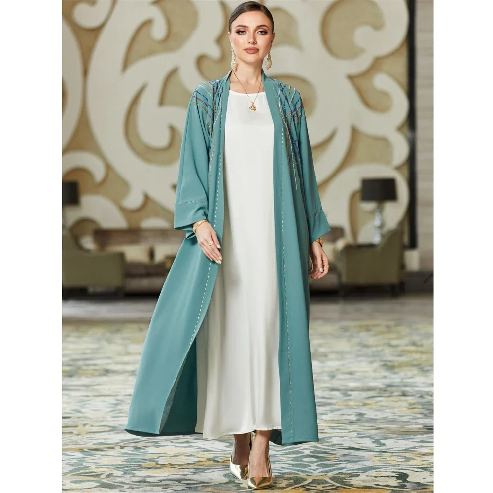 Moroccan Eid Party Diamonds for Elegant Women Open Abayas Cardigan Dress Arab Dubai Islamic Kimono Gown Ramadan Evening Jalabiya