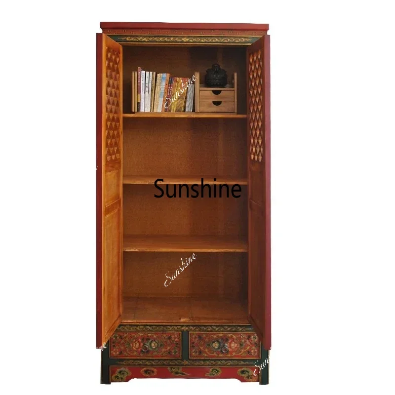 YYYLHH painted Tibetan bookcase hand-painted wardrobe antique vertical cabinet Buddhist sutra cabinet