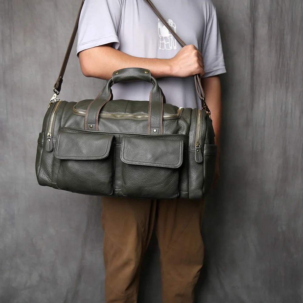 NZPJ Retro Herren Handgepäcktasche Leder Reisetasche Oberschicht Rindsleder Große Kapazität One Shoulder Messenger Bag Lässiger Laptop – Detail 27