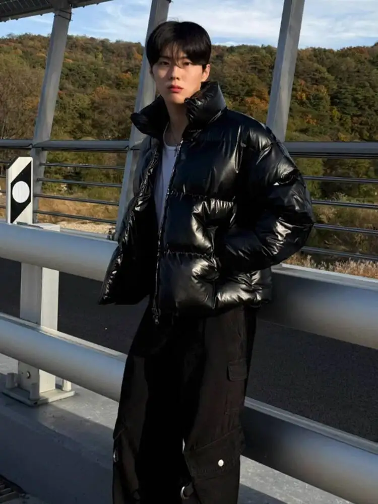 

SYUHGFA 2025 Winter Korean Style Men's Wear Padded Coats Solid Color Stand Collar Casual Thickened Loose Male Cotton Jackets