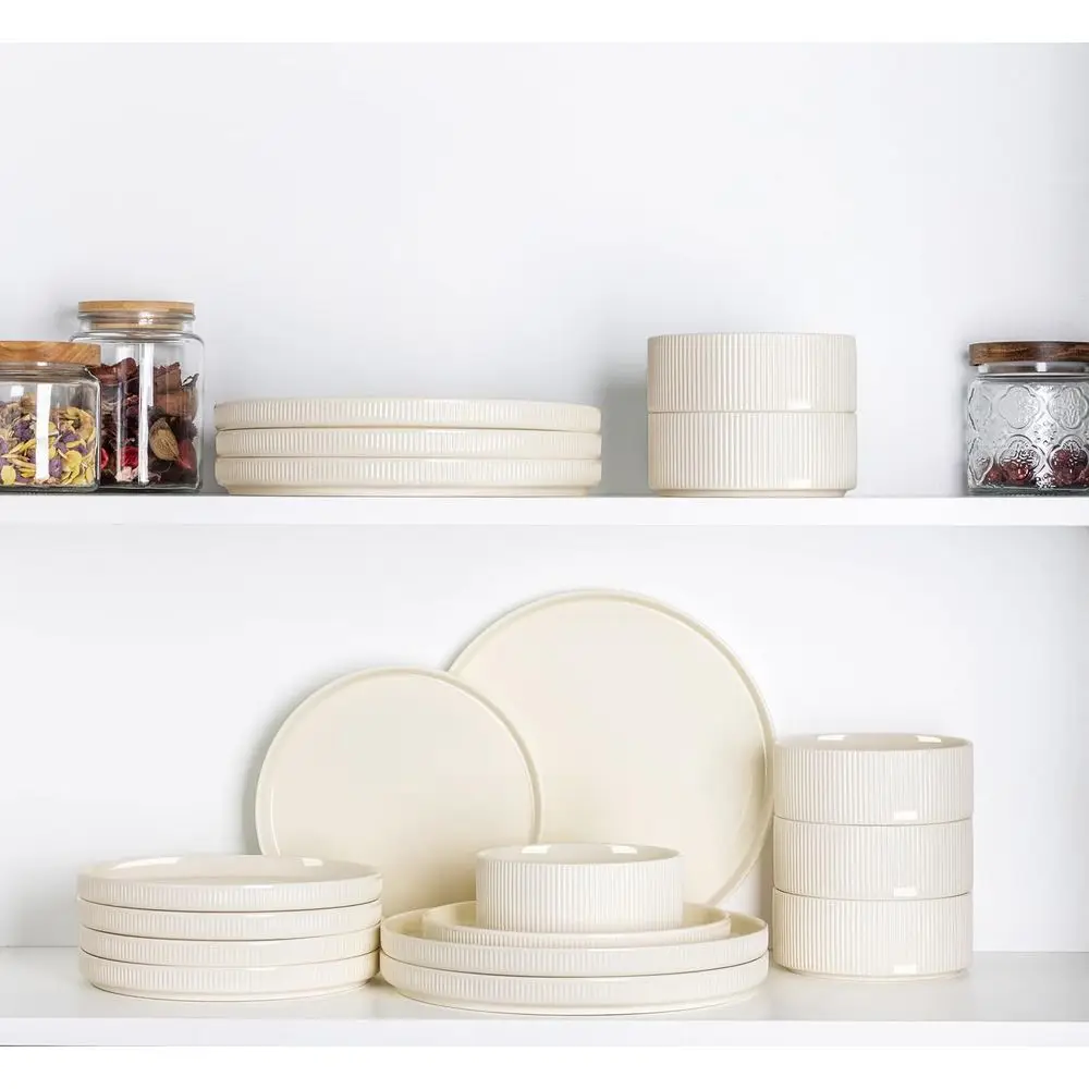 طقم أواني طعام بورسلين تتسع لـ 4 أشخاص، أطباق وأطباق خفيفة الوزن مكونة من 12 قطعة، مقاومة للخدش، آمنة للفرن والميكروويف وغسالة الأطباق، #6