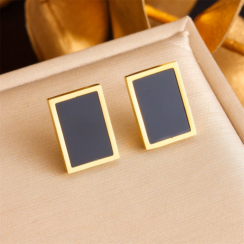 DIEYURO 316L Stainless Steel Square Black Stud Earrings For Women Girl Fashion New Ear Jewelry Lady Gift Party серьги женские