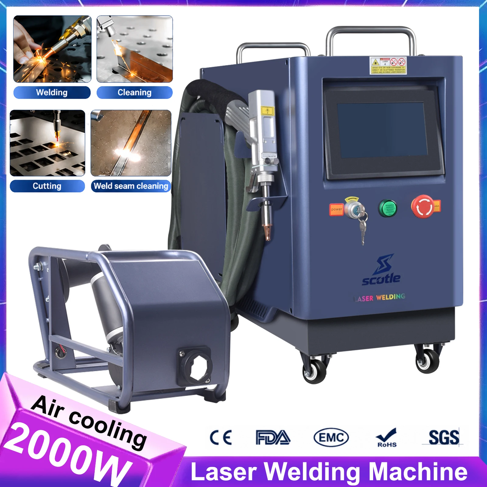 1500W 2000W Air Cooled Laser Welding Machine 4 in 1 Portable Handheld Welder Cleaner Cutter SUP28F Laser Gun Energy Saving Compact