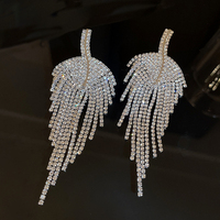 Long Tassel Rhinestone Drop Earrings Golden Leaf Dangle Earrings for Women Fashion Jewelry Sparkle Accessories for Party
