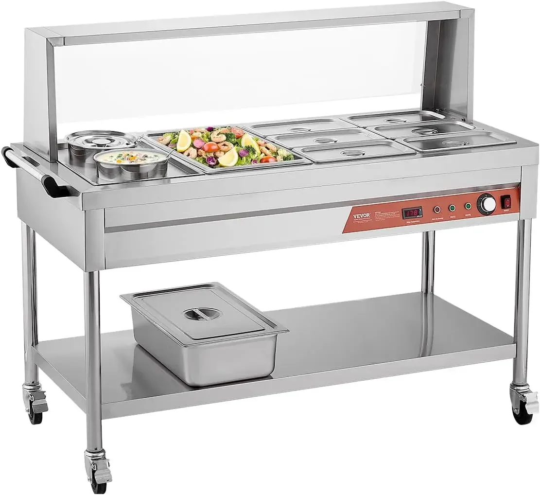 Commercial Food Warmer 7 Pans 2 Pots Electric Steam Table 1800W Professional Buffet Catering Food Warmer with Shield