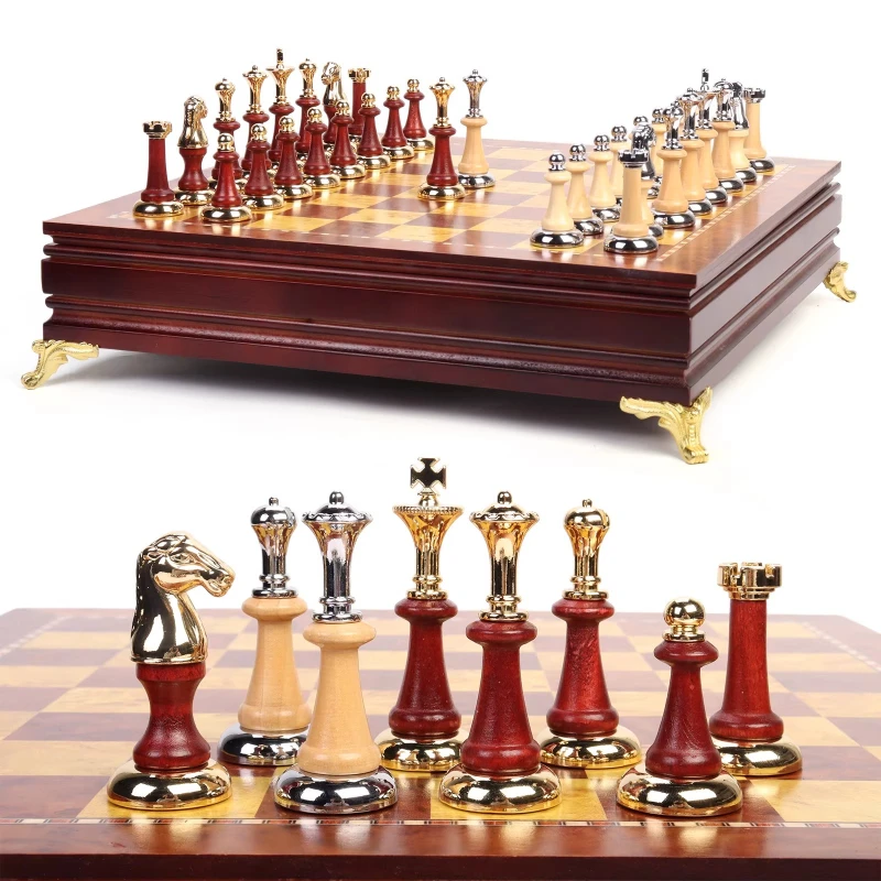 Chess, solid wood chess pieces, metal chess, table game chess