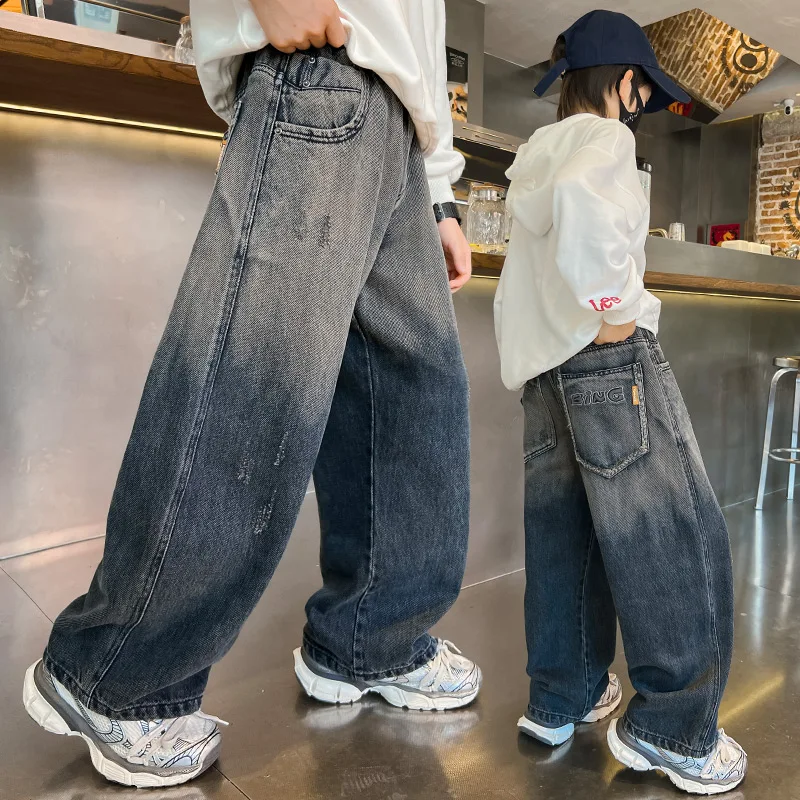 

Baby Boys Jeans Child Y2k Pants Tween Boys Denim Teenage Spring Autumn Long Trousers Toddler Straight Jeans Students Age 4-14Y