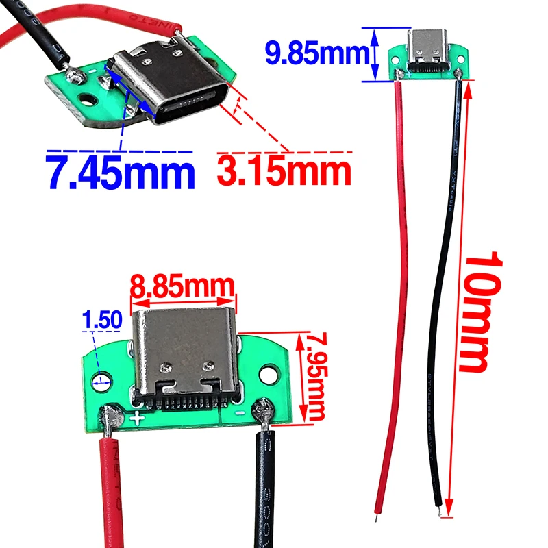 Conector USB tipo C impermeable, cable de soldadura hembra, puerto de carga rápida de alta corriente, cargador de USB-C, 16 pines