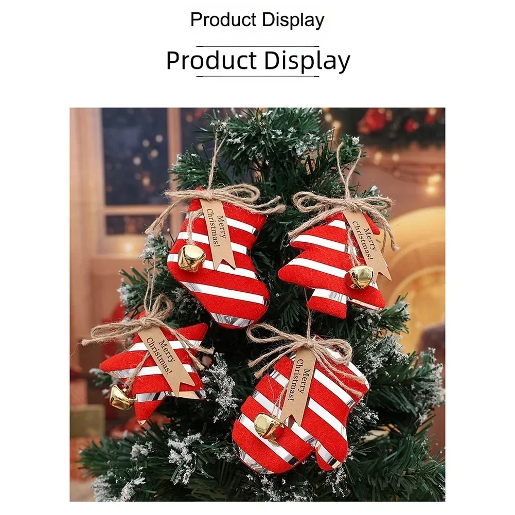 

Christmas Tree Ornaments Fabric Hanging Set Of 4 For Door Car Home Holiday Decoration With Striped And Shaped Detailed Patterns