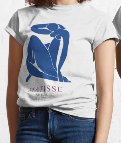 Matisse-camiseta azul e nua, 100% algodão premium