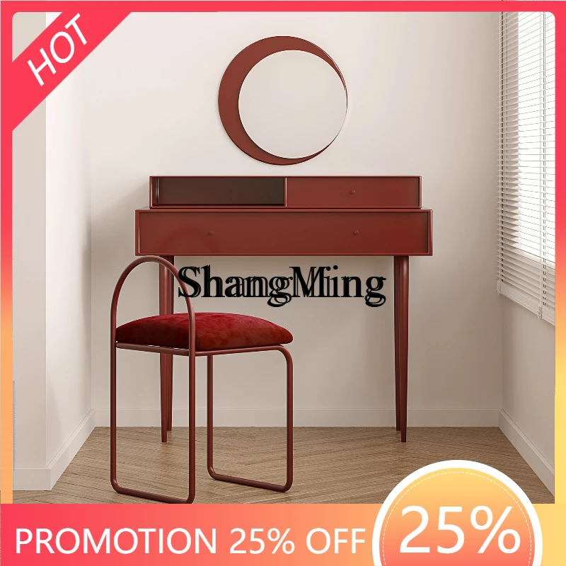 

SM simple red dresser bedroom makeup table storage box solid wood light luxury atmospheric table