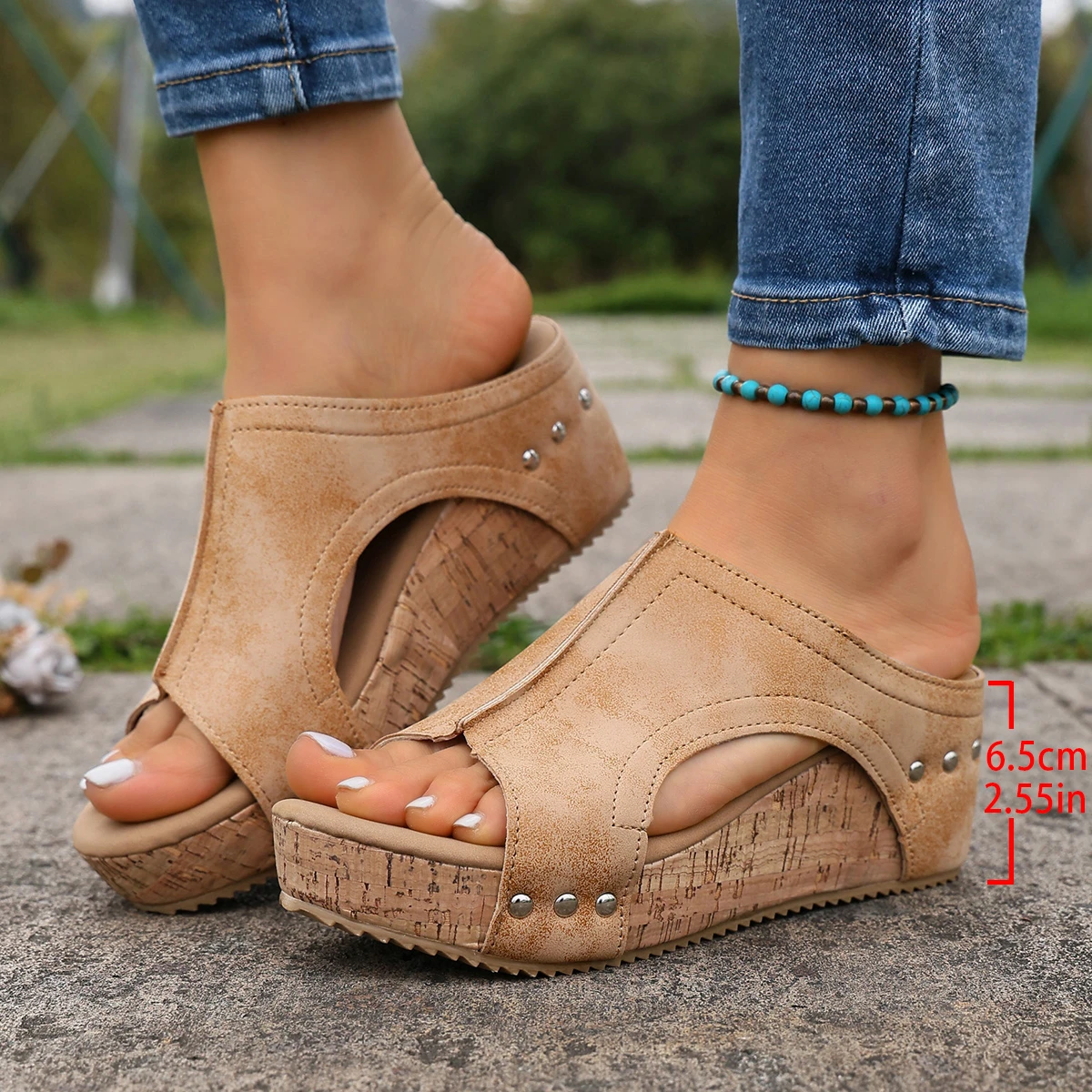 Damensandalen mit hohen Absätzen, Keilabsatz-Sandalen, Plateau-Sandalen für Damen, Sommer-Peep-Toe-Slipper mit Absatz, Sandalias De Mujer – Detail 23