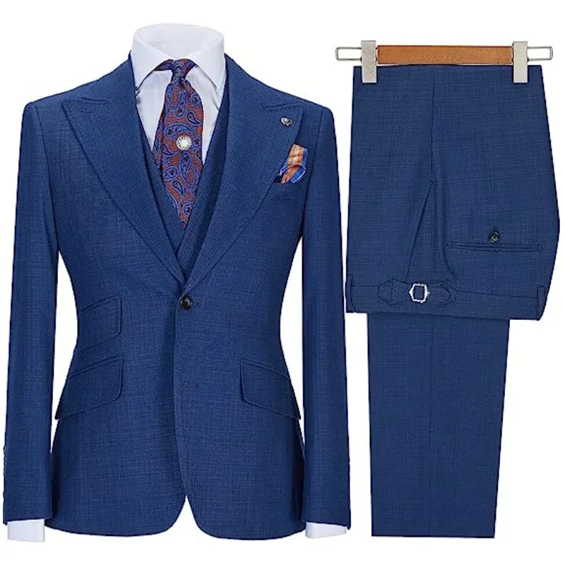 

Men's Suit Single Breasted 3-piece Stylish Slim-Fit Work Jacket Vest with Trousers Peak Lapel Business Casual Wedding Formal